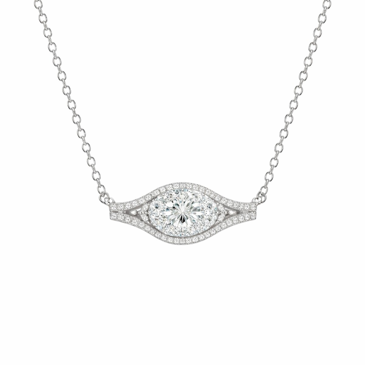 Collier bague élégant en or blanc avec diamant central en forme poire serti, bijou raffiné et symbolique – Laveran Paris